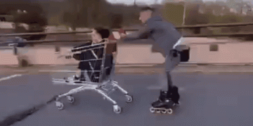 Shopping cart rollerblading fail