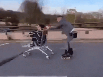 Shopping cart rollerblading fail