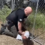 American cop assaulting child
